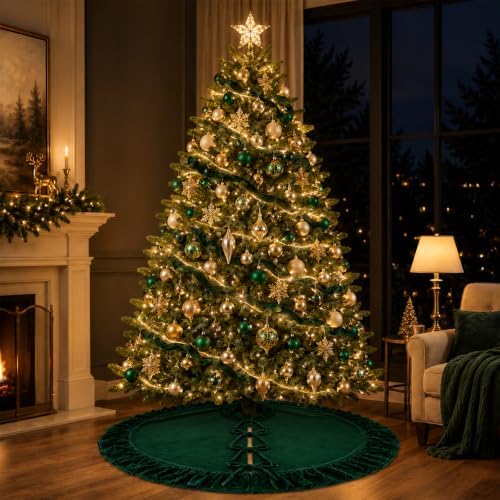 36 Inch Large Christmas Tree Skirt, Dark Green Velvet with Ruffled Edge for Big Trees Decorations for Home Party Festival - Image 7