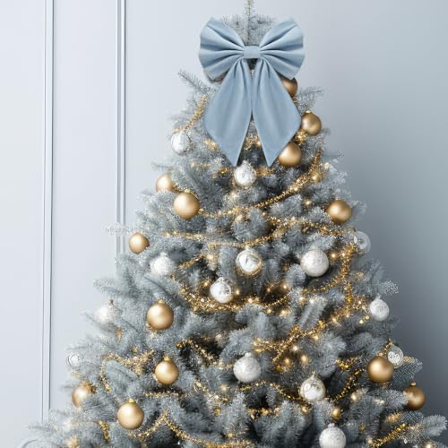 Janinka Dusty Blue Christmas Tree Topper Bow 22" Big,Velvet - Image 6