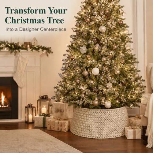 Inside Out Home 27in Christmas Tree Collar, 4-Piece Woven Holiday Tree Skirt, Protects Tree Base from Pets, White Xmas Decoration - Image 2