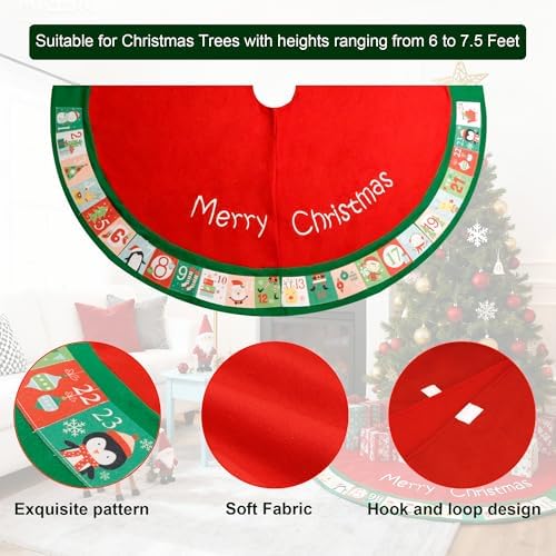 48in Christmas Tree Mat for Under Tree,Red Christmas Tree Skirt Decorations,Rustic Xmas Tree Mat Decorations for Winter New Year Holiday Party Decor Indoor Outdoor - Image 2