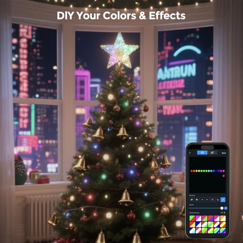 Smart Christmas Tree Topper, 9" RGB Star Tree Topper, Timer, App Control, USB Powered, Music Sync, Gold Tree Topper for Indoor Party Holiday Decor - Image 5