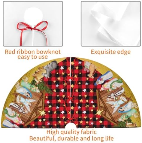 Buffalo Plaid Nativity Christmas Tree Skirt Jesus Christian Funny Tree Mat for Farmhouse Xmas Holiday Party Decorations Indoor Outdoor 36 Inch - Image 3