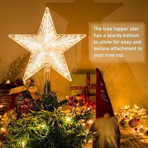LAWOHO Christmas Tree Topper Warm White Light Star for Christmas Decorations, TreeStar Topper Great for Normal Size Tree, Battery Powered(Not Included), 8.7 Inch - Image 3