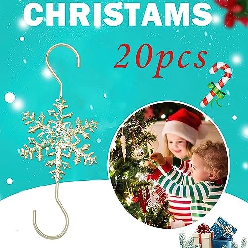AUOCATTAIL 20 Pcs Snowflake Christmas Ornament Hooks Gold Silver Christmas Snowflakes S Hook Wire Coat Hanger Decorate for Xmas Winter Party Supplies 2.67 inch - Image 4