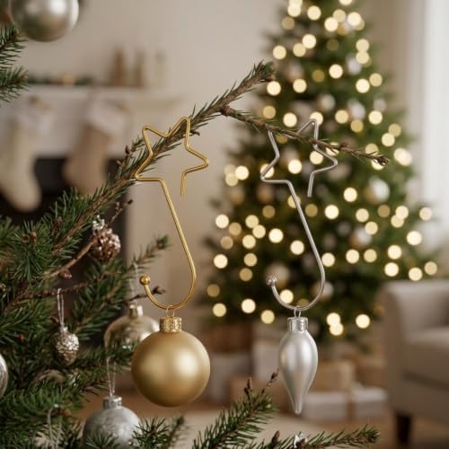 60 Pcs Star Ornament Hooks Gold Silver Christmas Tree - Image 3