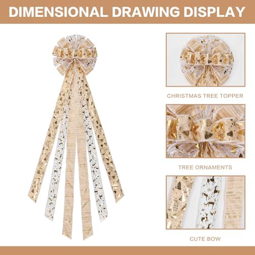 Gold/Yellow Christmas Tree Topper Bow for Xmas Tree Decorations - Image 4