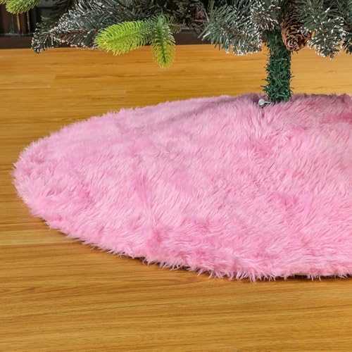 Sattiyrch Faux Fur Christmas Tree Skirt,Pink Xmas Decorations for 5ft Christmas Tree (Pink, 36in) by Sattiyrch