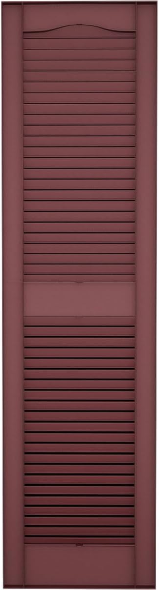 Ekena Millwork Lifetime Vinyl LL1S12X05200WN Standard Cathedral Top Center Mullion, Open Louver Vinyl Shutters, w/Installation Shutter-Lok's & Matching Screws (Per Pair), 12"W x 52"H, Wineberry