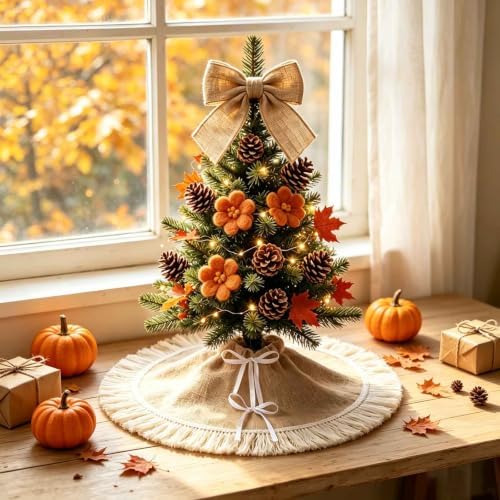 24" Burlap Tree Skirts with Tassel, Fall Tree Skirt for 2-3 Ft Tabletop by yuboohomedecorations
