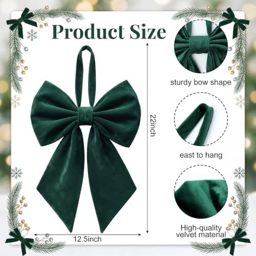 Janinka Dark Green Christmas Tree Topper Bow 22" Big,Polyester,Velvet - Image 3