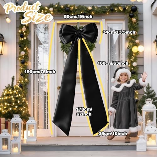 Giant Black Bow Decor 75x19 Inch Christmas Tree Topper Decoration Big Bows for Room Home Coquette Room Decorations Wall Backdrop Ribbon Tie for Wedding Christmas Birthday Party Baby Shower - Image 2