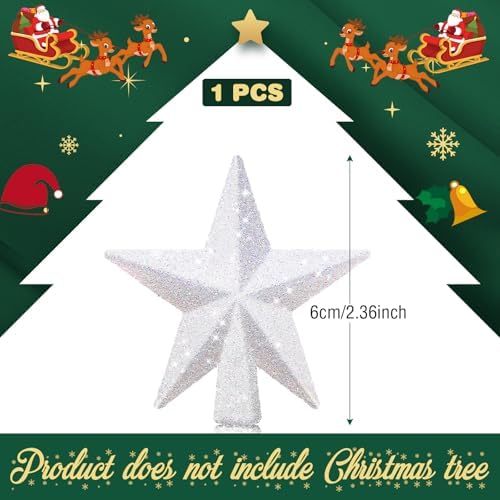 Hanaive Christmas Tree Topper Mini Star Small,White,2.36 Inch,Glitter - Image 2