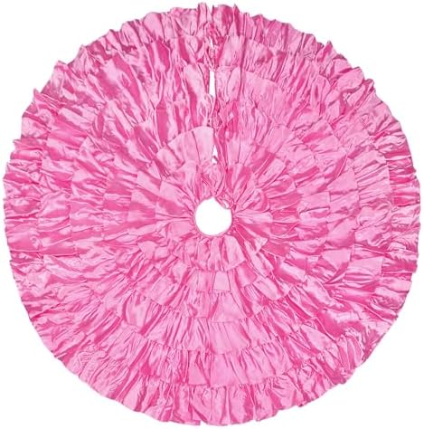 Hot Pink Ruffle Tree Skirt, 48 inch 6-Layer Christmas Decorations Ornaments - Image 3