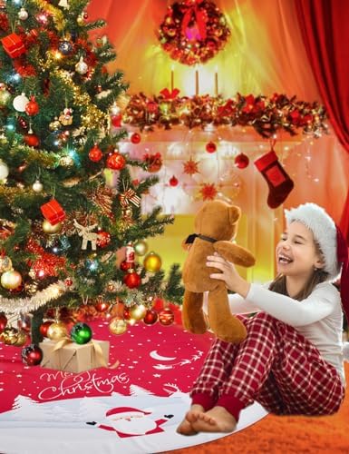 Multiwins Christmas Tree Skirt 48 inches, Red Tree Skirt Ornaments Soft Plush Christmas Tree Mat with Cute Santa Claus White Reindeer Christmas Tree Skirts for Holiday Party Indoor Outdoor - Image 5