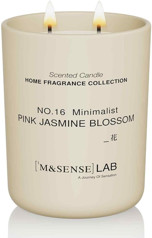 M&SENSE Natural Soy Large Candle| Pink Jasmine Blossom | 16.6 oz, 95H Burn | Mini Spring Scented Candles for Relaxation, Valentines Day Gift, Home Décor | for Bedroom, Office, Party
