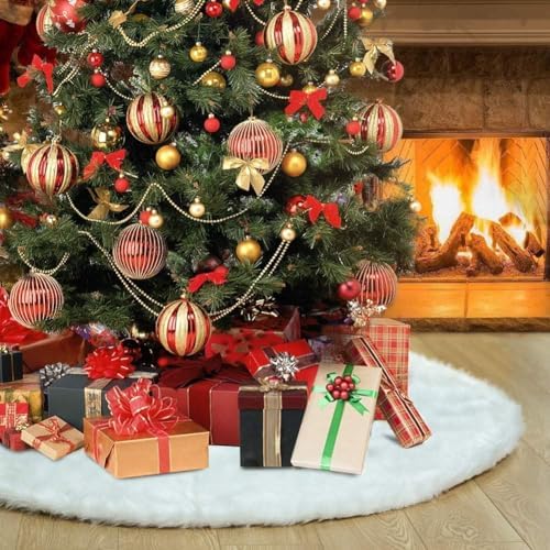Christmas Tree Skirt - 36 inches White Christmas Tree Skirt, High-End Soft Classic Fluffy Faux Fur Tree Skirt for Xmas Tree Decorations and Ornaments by TOBEHIGHER