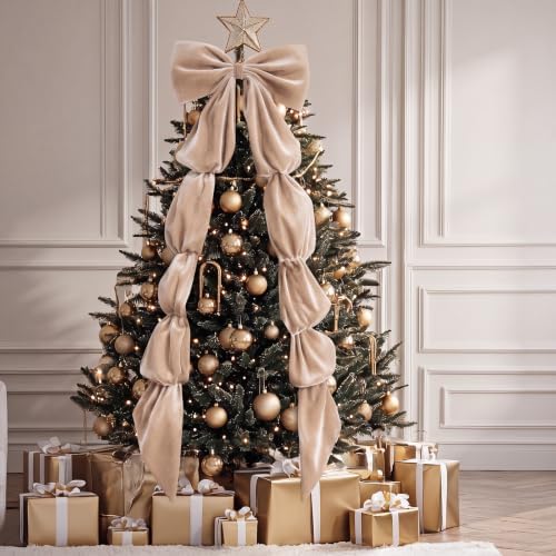 Knitgrip Extra Large Velvet Christmas Tree Topper Bow, Champagne, 118 Inch - Image 5