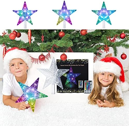 Christmas Tree Topper, KBG LED 20 Light Modes Color Changing 9" Christmas Tree Topper Star Lighted, Remote Controller Multicolor LED Christmas Star USB Powered for Xmas Holiday Party Gift Décor - Image 4