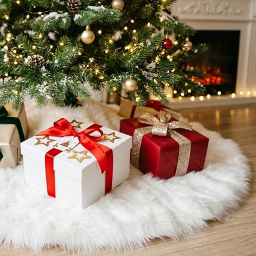 CHICHIC 36 inch Christmas Tree Skirt Faux Fur Xmas Tree Skirt Christmas Decorations Holiday Tree Ornaments Tree Decoration for Christmas Home Decorations, Xmas Party Holiday Decorations, Snow White by CHICHIC