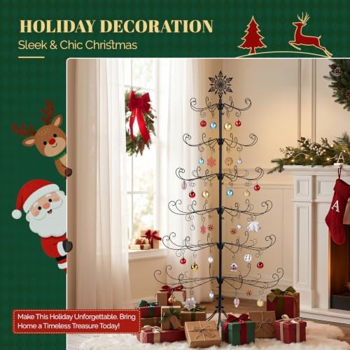 VINGLI 6ft Metal Christmas Ornament Tree Stand, Decorative Iron Display Tree w/ 192 Branches, Snowflake Topper, Ornament Display for Hanging Balls, Wrought Iron Xmas Tree Holiday Decorations, Black - Image 6
