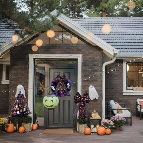 Large Halloween Tree Topper Bow, Black Colorful Polka Dot Wreath Bow - Image 4