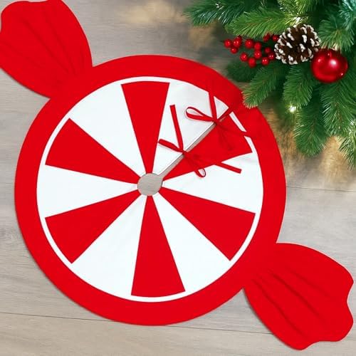 Candy Christmas Tree Skirt Candy Cane Tree Skirt Mat 62 in, Red - Image 2