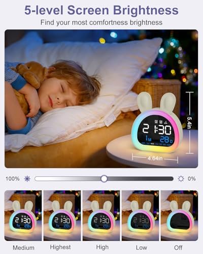 Alarm Clock for Kids, Ok to Wake Up Clock with 9 Color Night Light, Dual Alarms, 5 Level Volume & Brightness Adjustment, 6 Ringtones, Bedroom Alarm Clock for Toddlers, Teens, Girls Gifts - Image 6