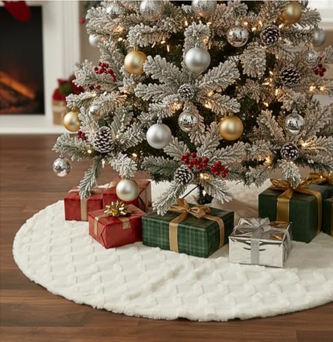 36 Inch Christmas Tree Skirt Faux Fur with Cable Knit Knitted Thick Decoration for Merry Christmas Decoration - Image 2