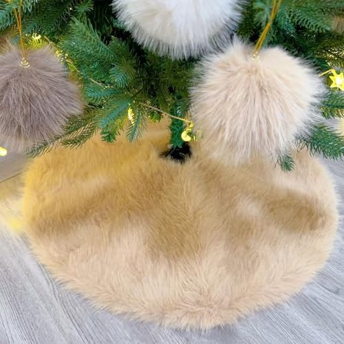 36 Inch Christmas Tree Skirt - Fluffy Faux Fur Camel Tree Skirt, Toka Colored Plush Xmas Holiday Decor for Parties, Small Round Tree Skirt - Image 2
