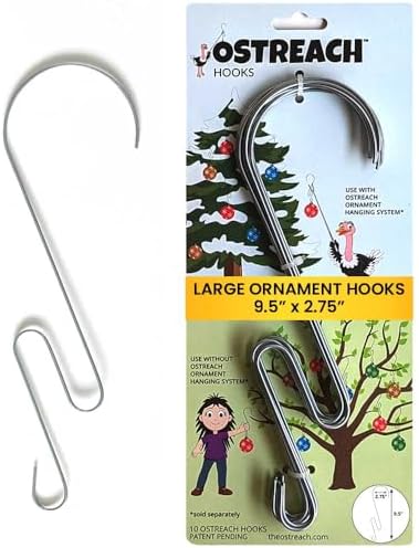 Ornament Hooks Large 9.5" Ornament Hangers Jumbo Ornament Hook Large Christmas Tree Hooks Heavy Duty Outdoor Xmas Ornament Hooks Metal Hangers Oversized Christmas Balls, 10 Pc by Ostreach