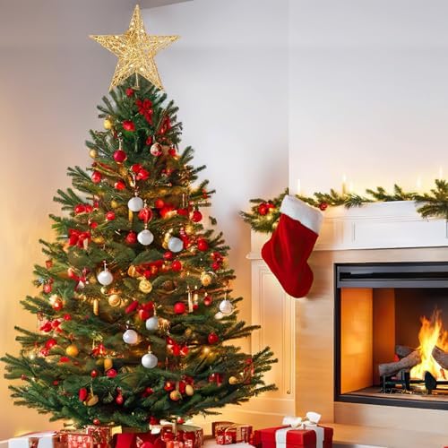 Bememo 8 Inches Glitter Star Christmas Tree Topper Shimmery,Gold - Image 5