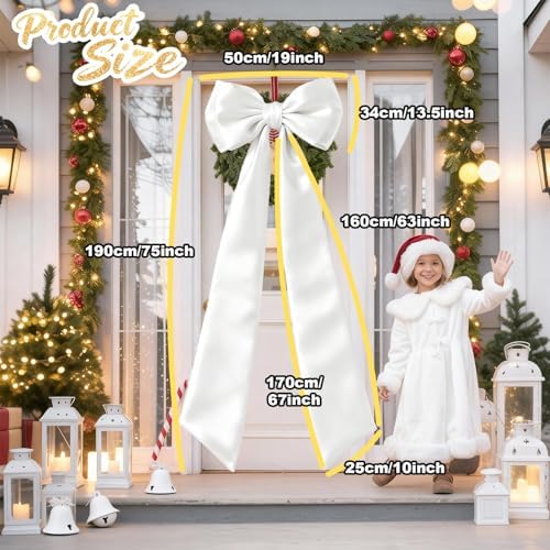 Giant White Bow Decor 75x19 Inch Christmas Tree Topper Decoration Big Bows for Home Coquette Room Decor Room Wall Backdrop Ribbon Tie for Wedding Christmas Birthday Party Baby Shower Supplies - Image 2