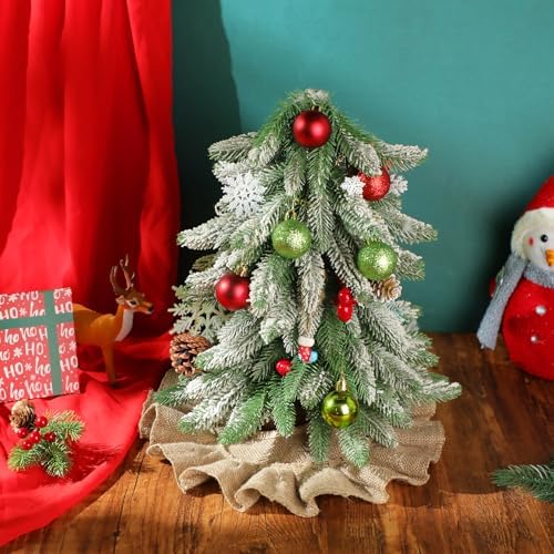 Tatuo 13.8 Inch Mini Tabletop Christmas Tree Skirt Decor, Burlap Tree Skirt - Image 5