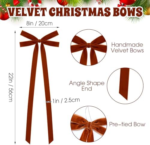 10 Pcs Golden Velvet Bows 22"x8" Pre-Tied Christmas Ornaments - Image 2