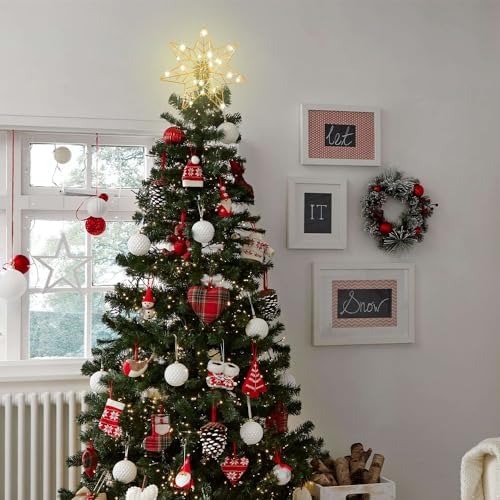 YEAHOME Christmas Tree Topper, Gold Glittered Hollow 7-Point Star Tree Topper, Lighted Wire Star with 20 LED Lights for Christmas Treetop, Xmas Tree Topper with Timer, Christmas Tree Decorations - Image 6