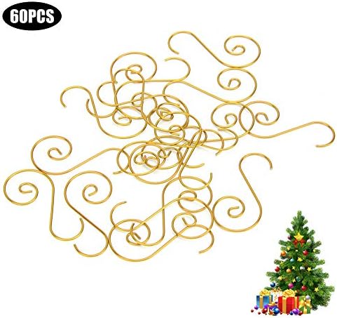 Cryfokt 60 Pcs Metal S Hooks for Christmas Tree Ornaments, 4 Colors (Gold) - Image 6