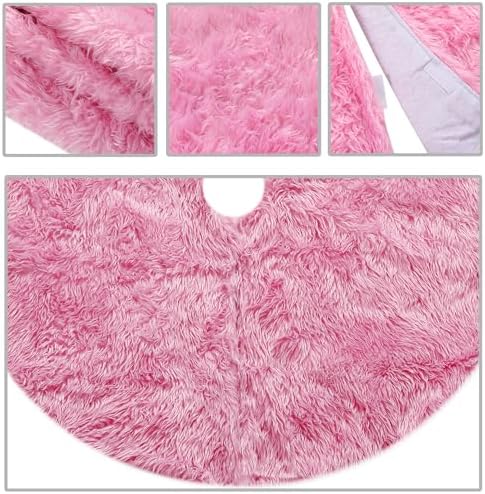 Sattiyrch Faux Fur Christmas Tree Skirt,Pink Xmas Decorations for 5ft Christmas Tree (Pink, 36in) - Image 2