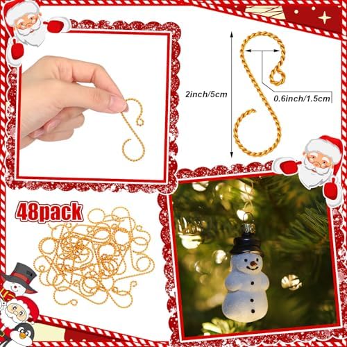 MorningRo 48 Pcs Christmas Ornament Hooks 2'' S Shaped Swirl Hook, Gold - Image 2