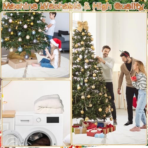 84 Inch Christmas Tree Skirt Extra Large White Vintage Chunky Xmas Knitted Tree Skirt Giant Braided Cable Knit Rustic Farmhouse Xmas Ornaments for Home Merry Christmas Holiday Winter Party Decorations - Image 6