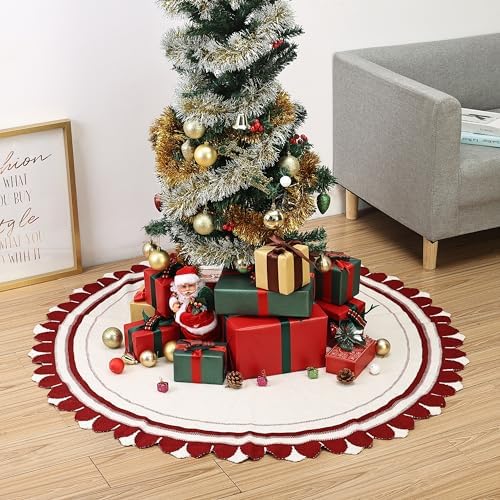 Mr. Pen 36" Red & White Knitted Christmas Tree Skirt, Xmas Tree Skirt - Image 5