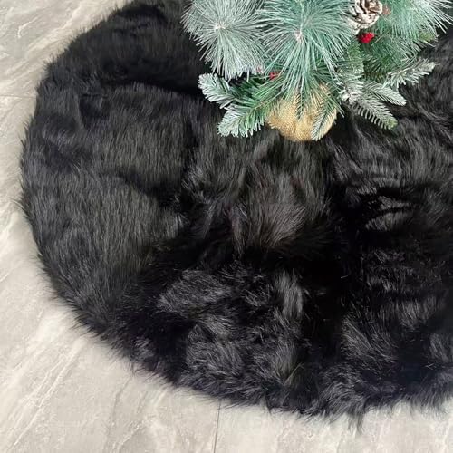30 Inch Christmas Tree Skirt - Fluffy Faux Fur Black Tree Skirt, Black Plush Xmas Holiday Decor for Parties, Small Round Tree Skirt - Image 2