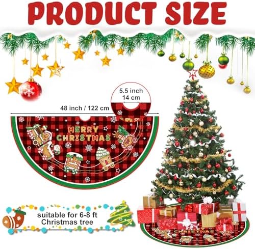 Blosssound Christmas Tree Skirt Buffalo Plaid,48 Inch,Gingerbread Man,Plaid - Image 3