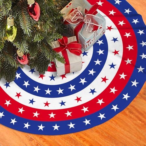 4th of July Decoratios for Tree Skirt Gnome Stars Patriotic America Memorial Day 36in Holiday Tree Skirt Decor for Party Indoor Home by YAGEDOVIU