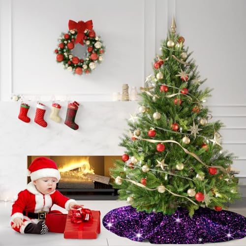 MODFUNS Purple Christmas Tree Skirt 36 Inch Sequin Xmas Tree Skirt Halloween Christmas Tree Skirt Sequins Tree Carpet Halloween Ornament Xmas Tree Skirt Mat Glitter Tree Skirts for Party - Image 6