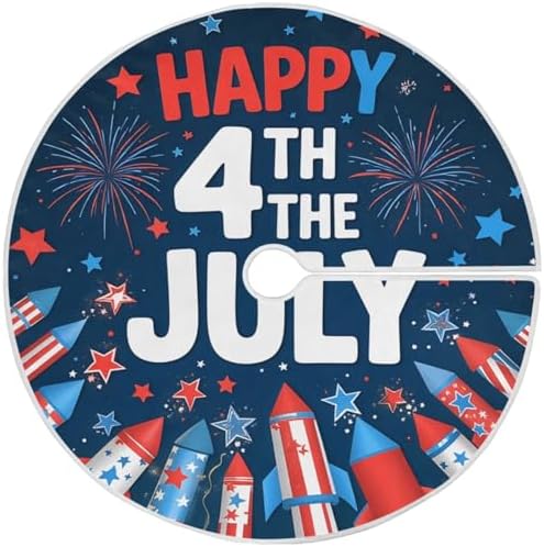 4th of July Patriotic Tree Skirt 36" Firework USA America Christmas Tree Skirts Xmas Mat for Holiday Festival Party Memorial Independence Day Decor by Pfrewn