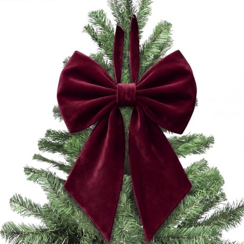 Janinka Burgundy Red Christmas Tree Topper Bow 22" Big,Velvet by Janinka