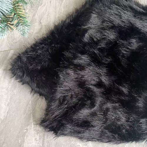 60 Inch Christmas Tree Skirt - Fluffy Faux Fur Black Tree Skirt, Black Plush Xmas Holiday Decor for Parties, Small Round Tree Skirt - Image 4
