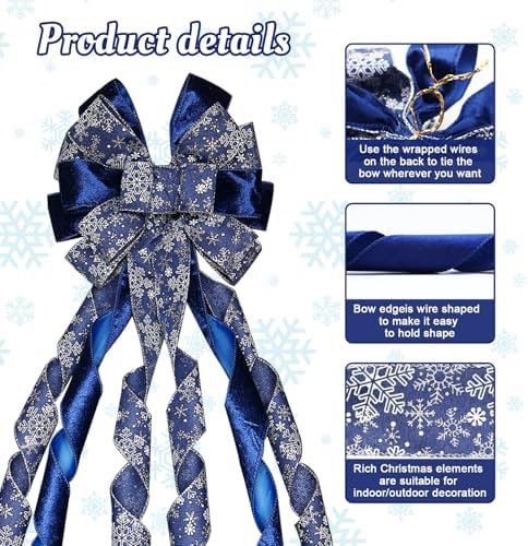 Large Christmas Tree Topper Bow 52x13 Inch, Pre-Tied Wired Wreath Ribbon - Image 2