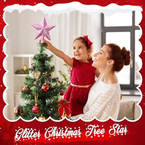 Hanaive Christmas Tree Topper Star Decoration,Pink,5.91 Inch,Glitter - Image 3