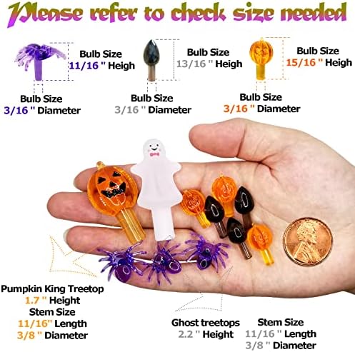 117pcs Halloween Ceramic Tree Replacement Lights Bulbs, Including Spider/Pumpkin Head/Grey Flame & 2pcs Themed Tree Tops (Including Ghost/Pumpkin King) for Decorating Holiday Trees, Etc. - Image 3